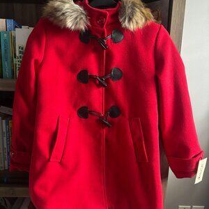 Girls Red Swing Coat with Detachable Fur Hood (Youth 12/14)